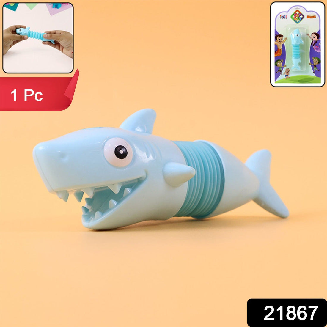 Shark shape magic spring toy showing stretchable slinky design