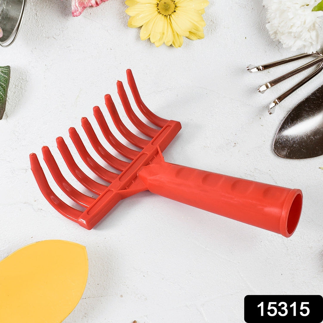 Ergonomic plastic garden hand rake with durable 9-tooth design