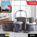 Colorful plastic mug and basin included in bathroom accessories set