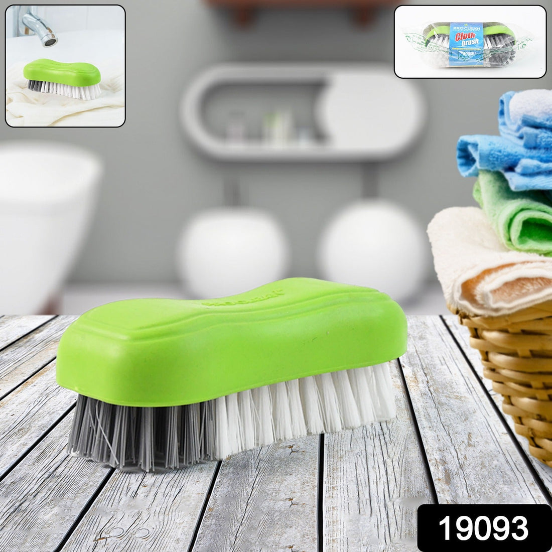 Cloth washing brush with ergonomic plastic handle and firm bristles