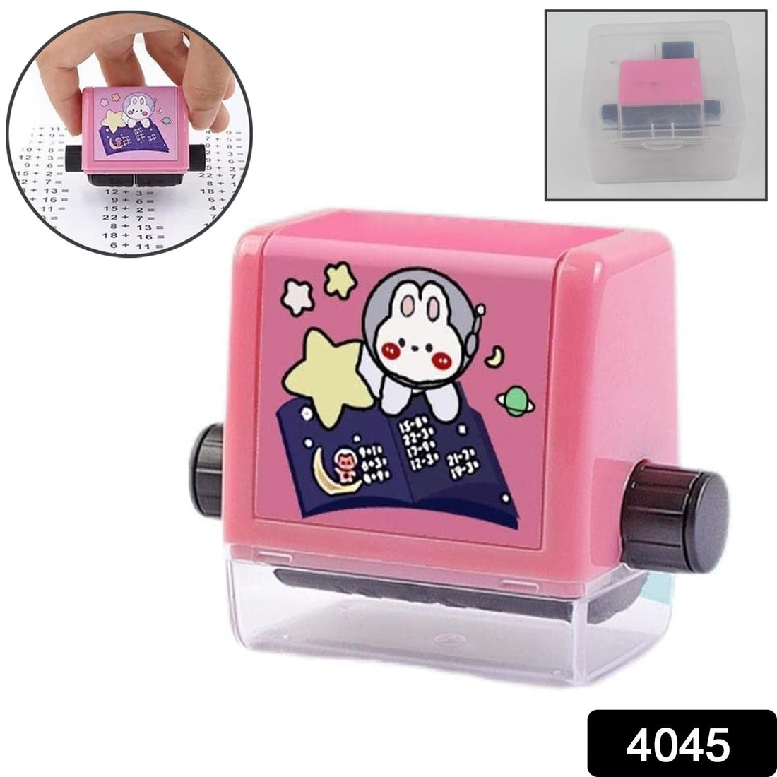 Addition and subtraction math roller stamp printing problems for kids.