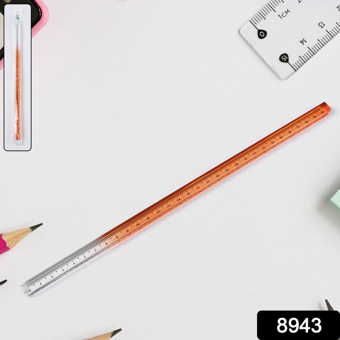 Colourful acrylic ruler with clear measurement markings