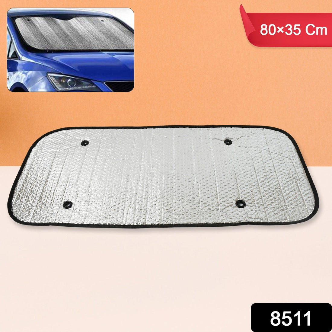 Car Windshield Sun Shade (80x35 cm) displayed on a car windshield.