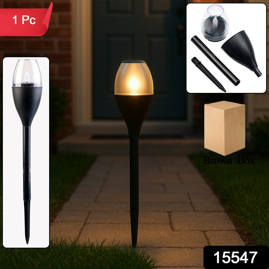 Solar-powered garden pathway light in black with transparent top