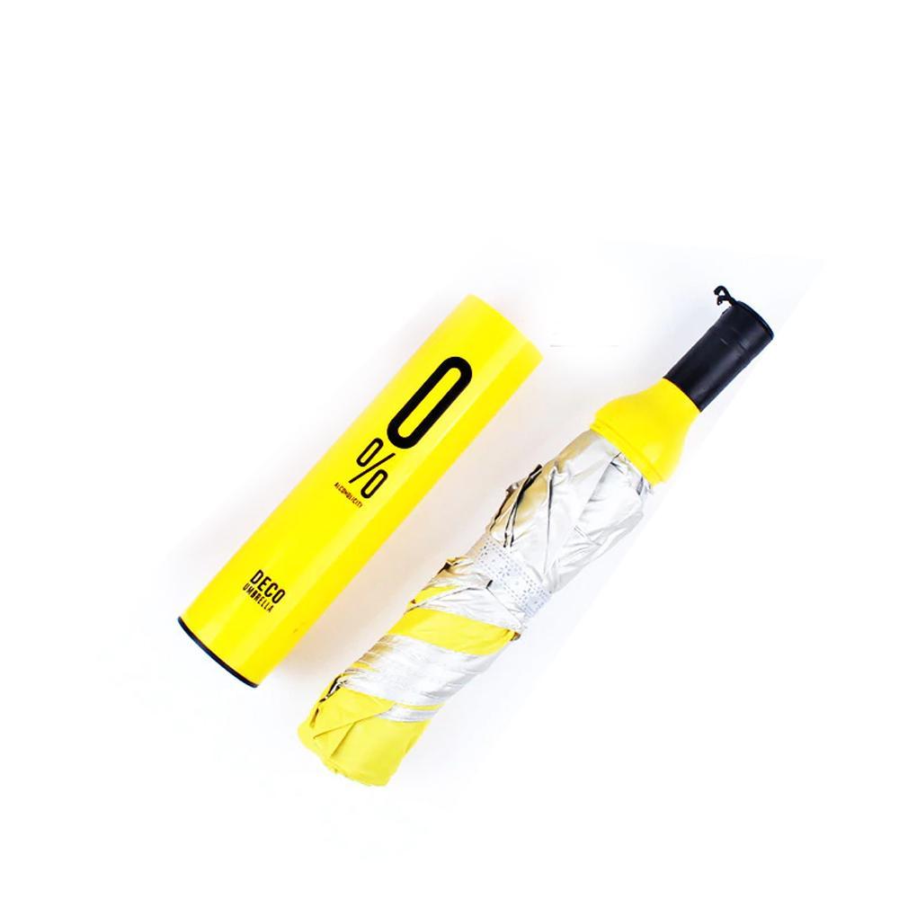 DrizzlePro Wine Bottle Umbrella fully open, showing its wide canopy.