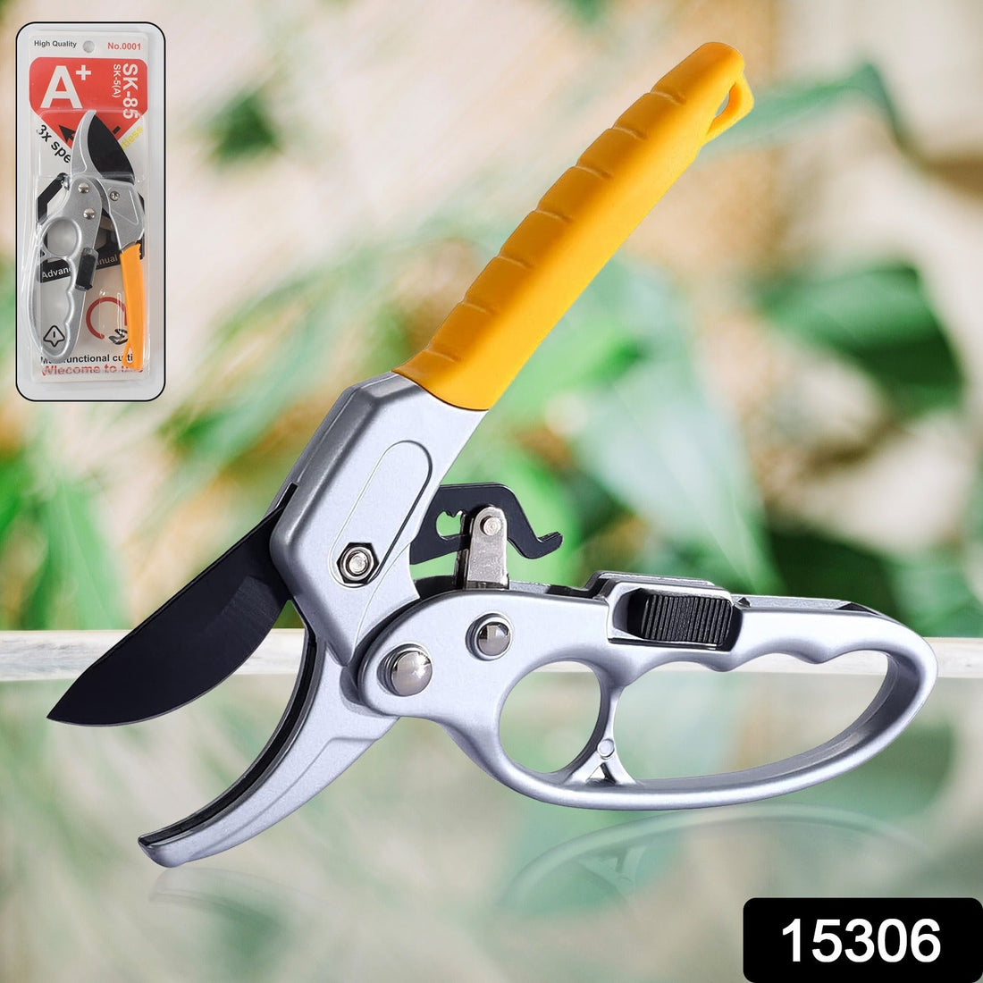 Pruning shears with sharp SK-5 steel blades and ergonomic handle for gardening