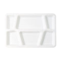 White plastic divided serving tray suitable for home, cafeteria, and party use.