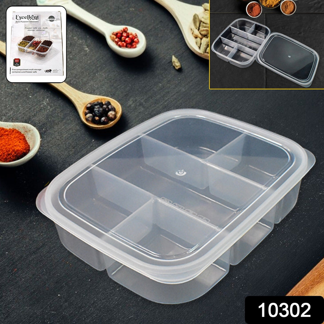 Lunchie Bunchie 5 Compartment Lunch Box filled with healthy Indian snacks and meal items.