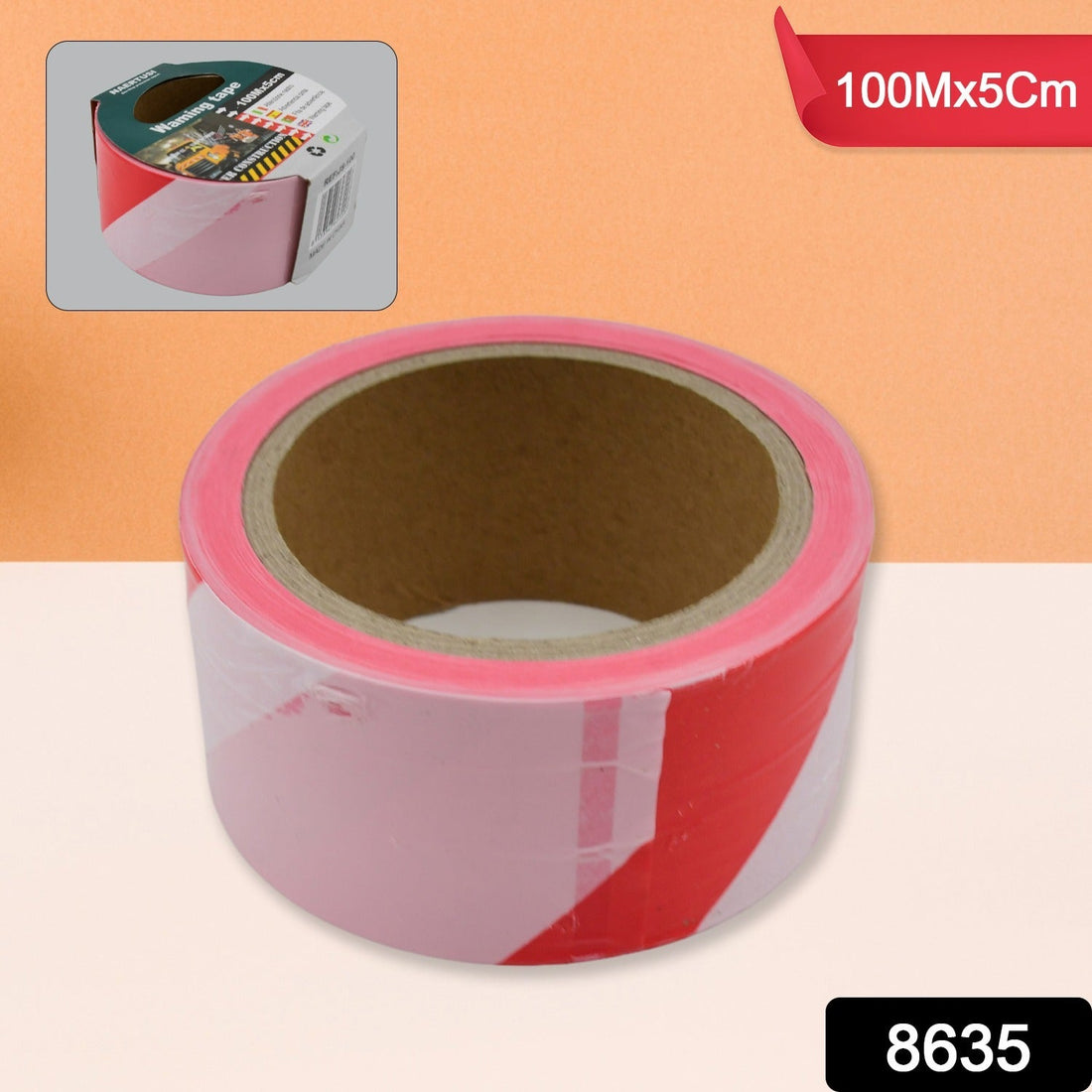 Bright red and white non-adhesive safety warning tape roll.