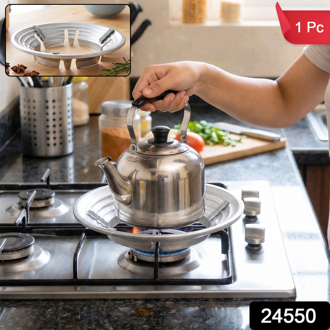 Gas stove burner stand, stainless steel wok support ring and trivet (1 pc)