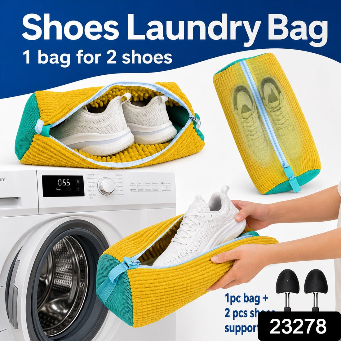 Shoe laundry wash bag with 2 shoe supports for washing machine (1 set)