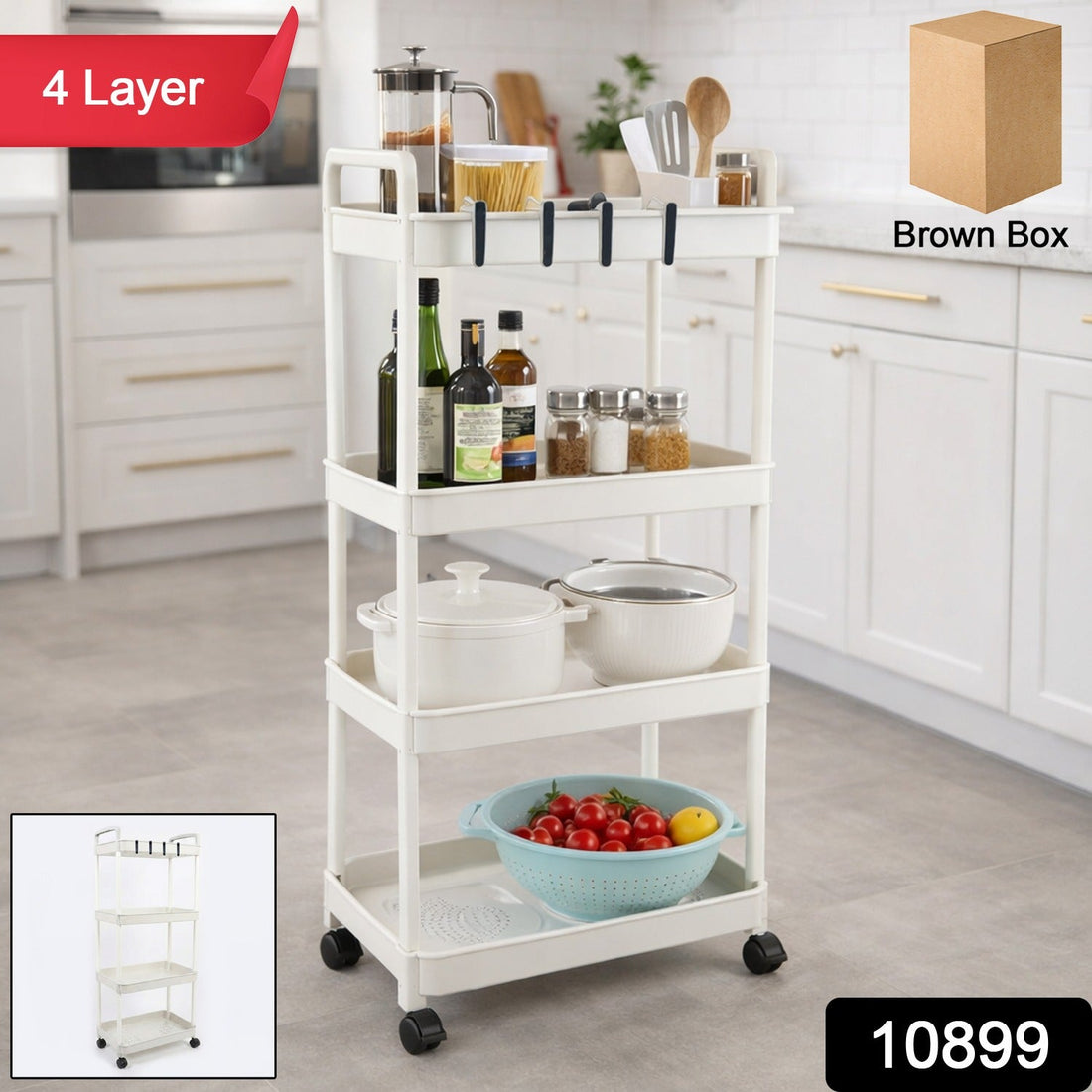 4 layer kitchen trolley with wheels for organized storage