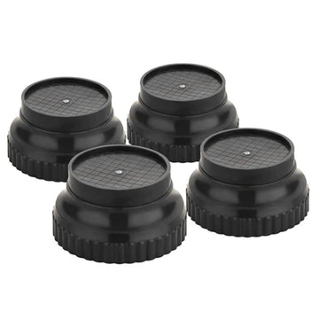 Close-up of a durable black plastic appliance stand leg, showing its sturdy design.