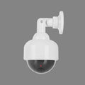 Close-up of realistic dummy CCTV camera design with red flashing LED