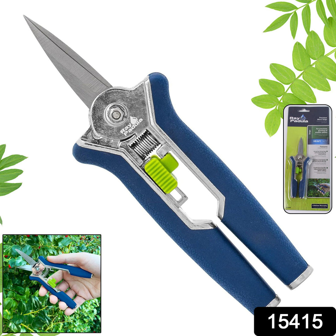 Micro garden snip with ergonomic handle for precision pruning