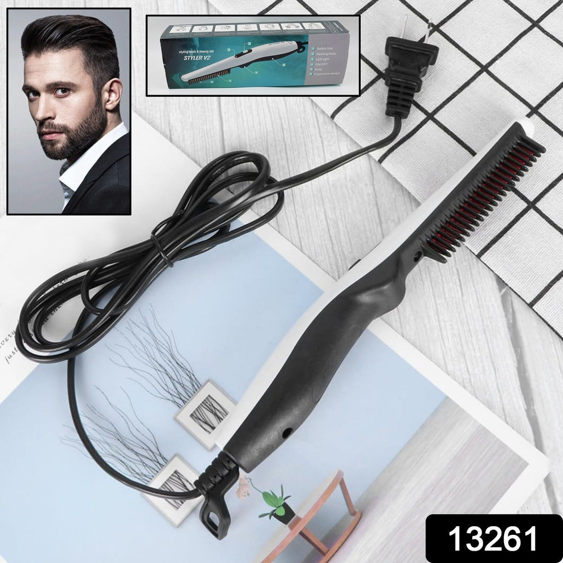 Portable electric hair straightening comb for sleek styling.