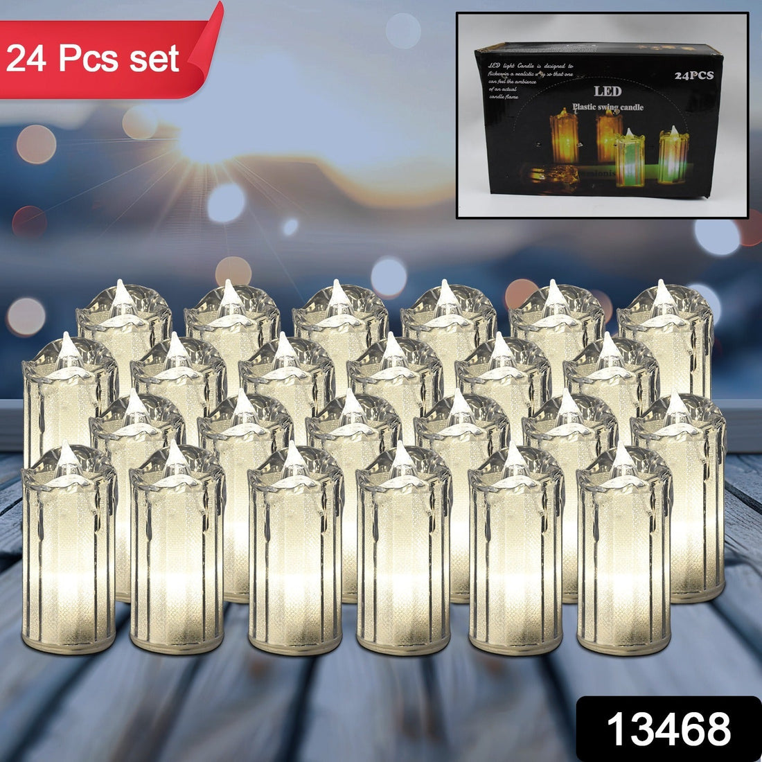 A cluster of 24 flameless LED candles glowing warmly, perfect for Diwali decor.