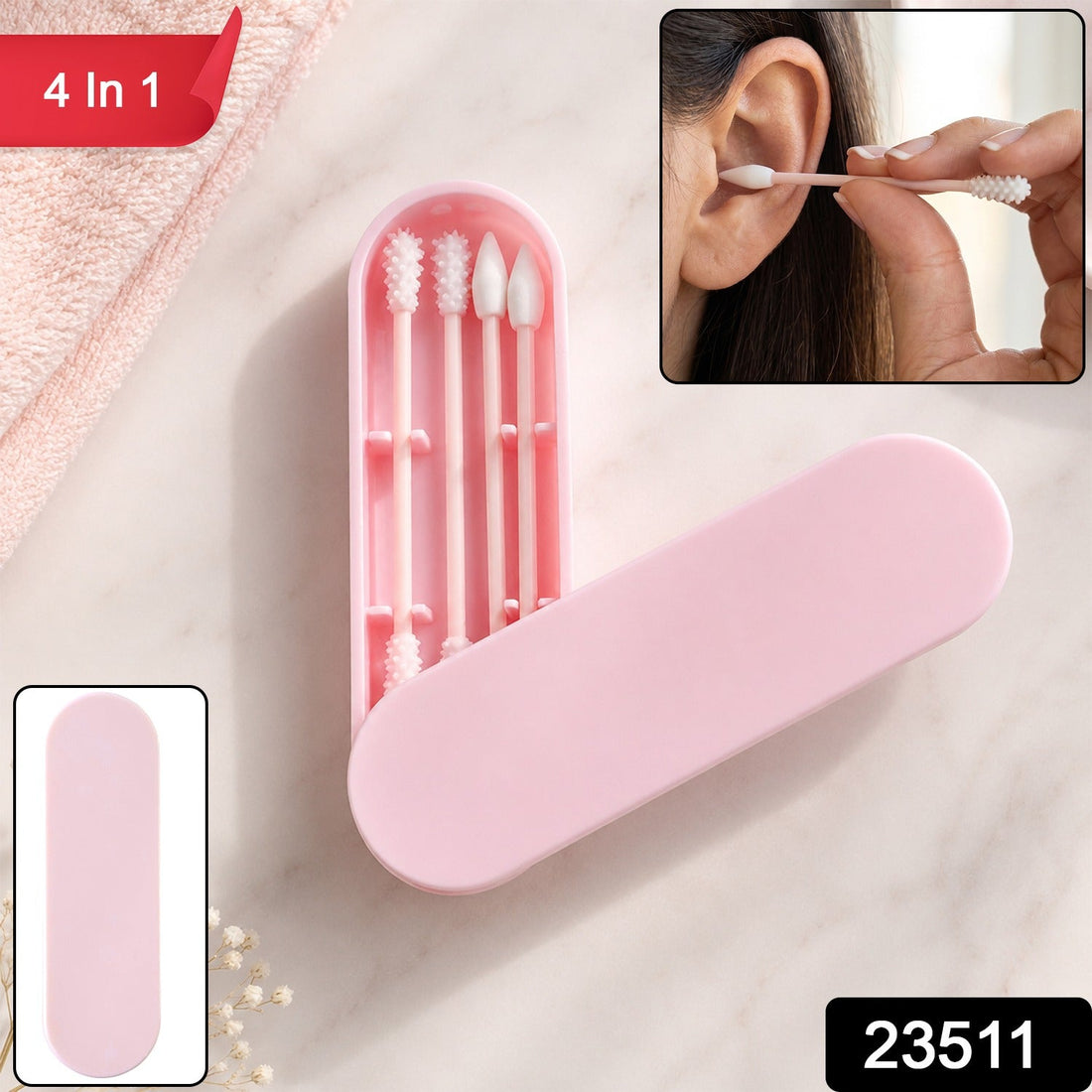4 in 1 reusable silicone ear swab set with case and washable ear buds (1 set)