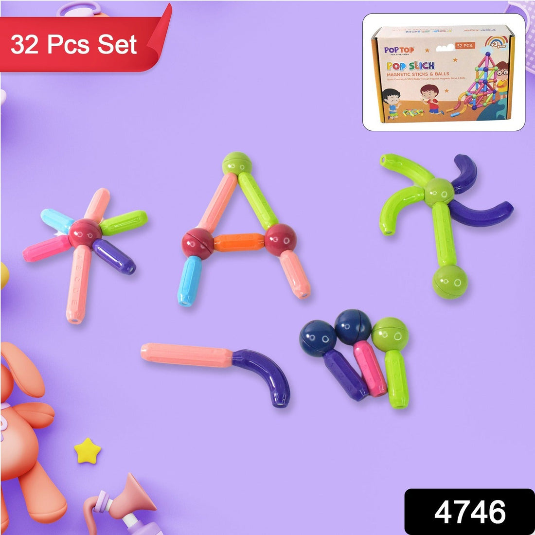 32-piece magnetic sticks and balls building blocks set for kids creative play
