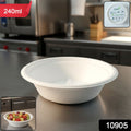 Stack of 10 compostable bagasse bowls 240ml showcasing space-saving design