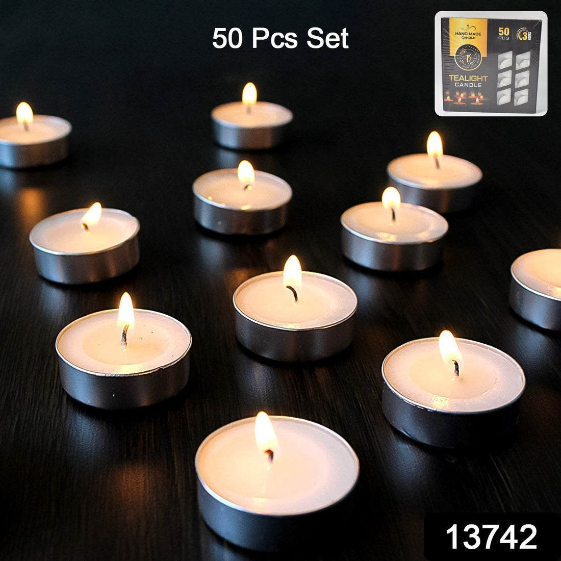 A collection of smokeless tealight candles arranged for festive home decor.