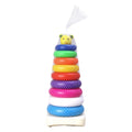 Vibrant stack of teddy bear rings helping kids learn shapes and sizes.