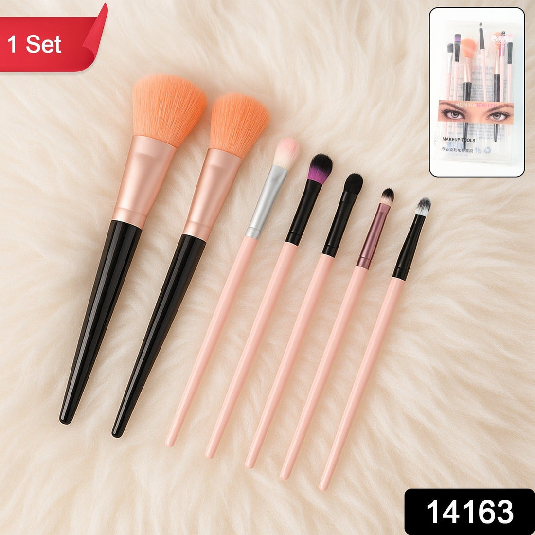 Professional soft makeup brush set with 7 brushes and compact travel pouch