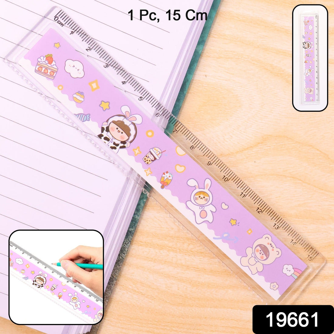 Kids plastic ruler with colorful cartoon design for school use