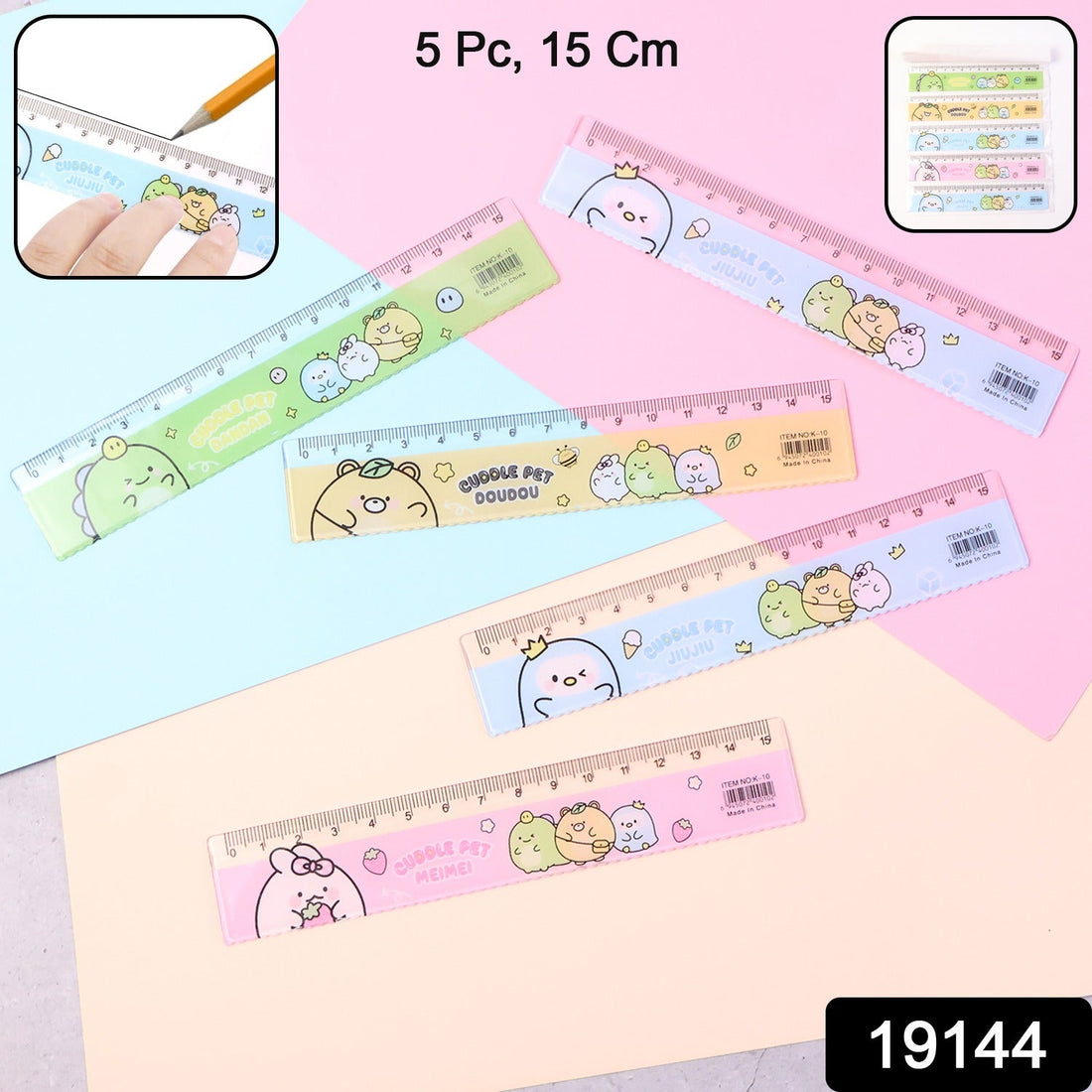 Bright colorful cartoon plastic ruler set for kids school use