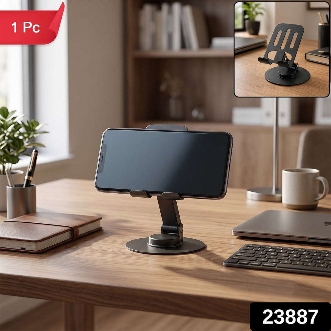 Metal foldable mobile stand with 360 degree rotating adjustable holder (1 pc)