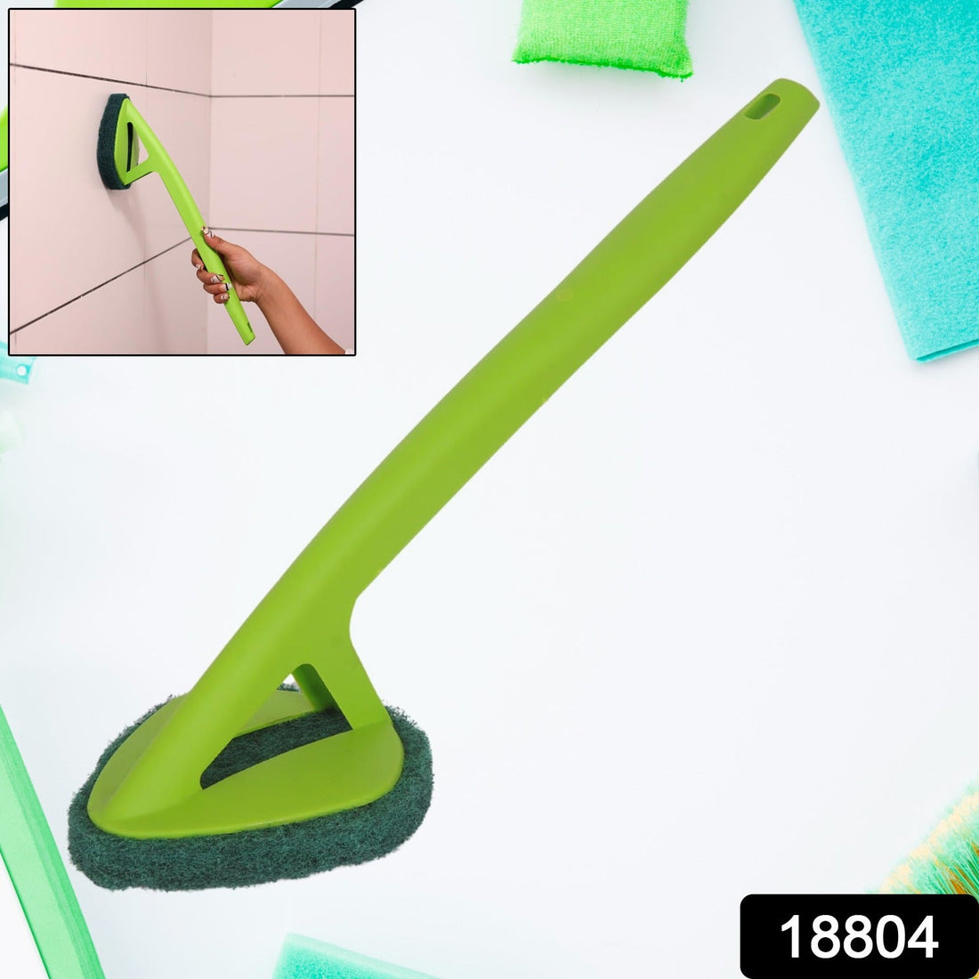 Pro Clean long handle scrubber with triangular sponge pad, ready for deep cleaning.