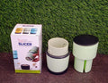 Collection of multicolor grinder and slicer kitchen tools.