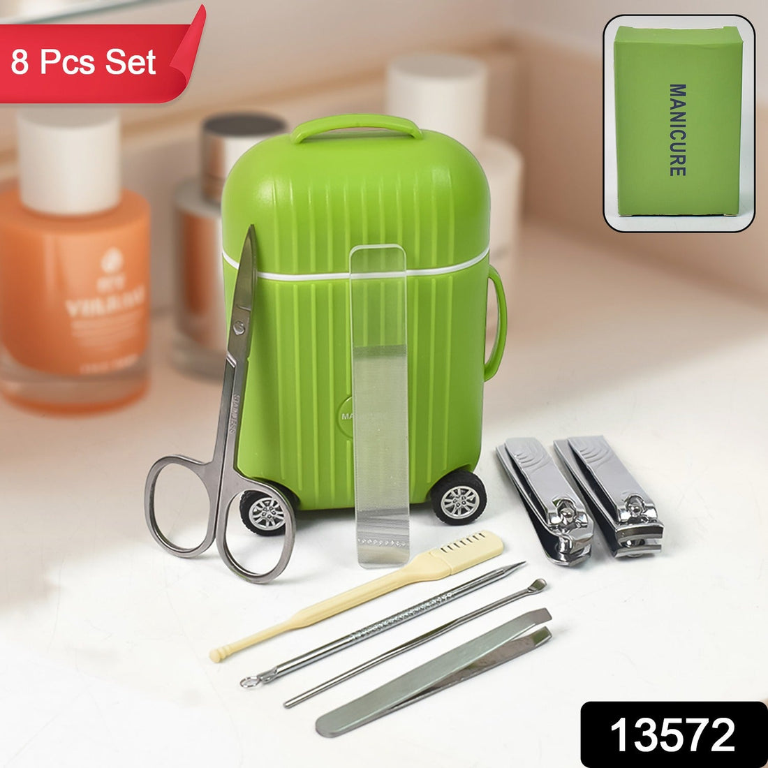 Manicure Pedicure Kit 8-piece set in a compact travel case.
