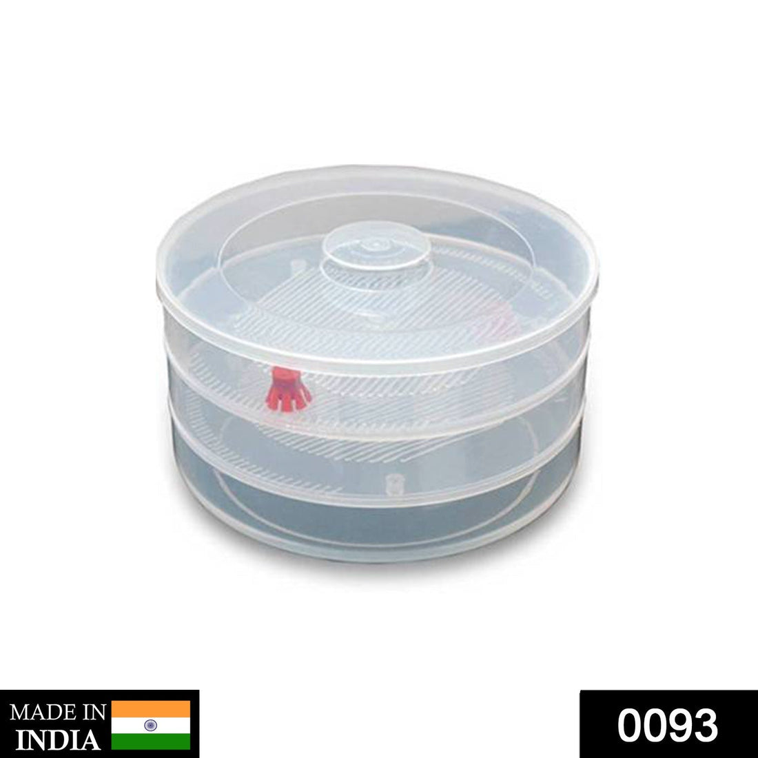 White 3 compartment sprout maker with mung beans inside, ready for sprouting.