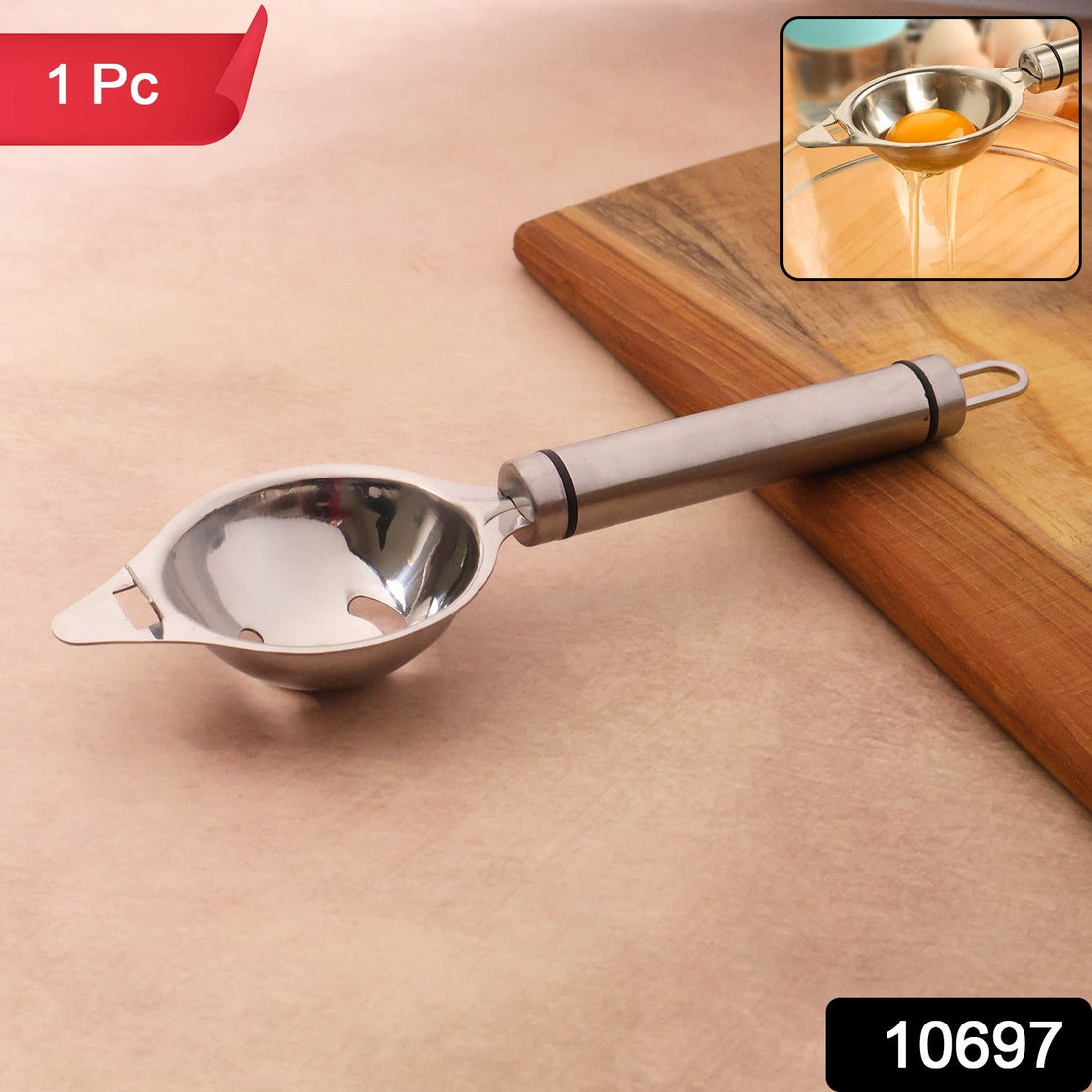 Premium stainless steel egg separator tool with deep bowl design