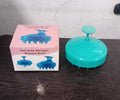 Packaging of the Calm & Curl scalp massager brush, highlighting key features.