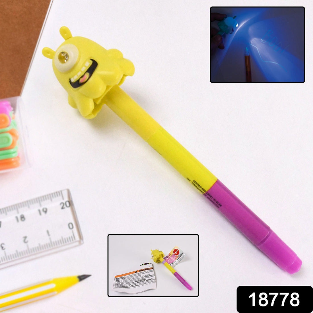 3-in-1 multifunctional ball pen with marker and LED light on white background
