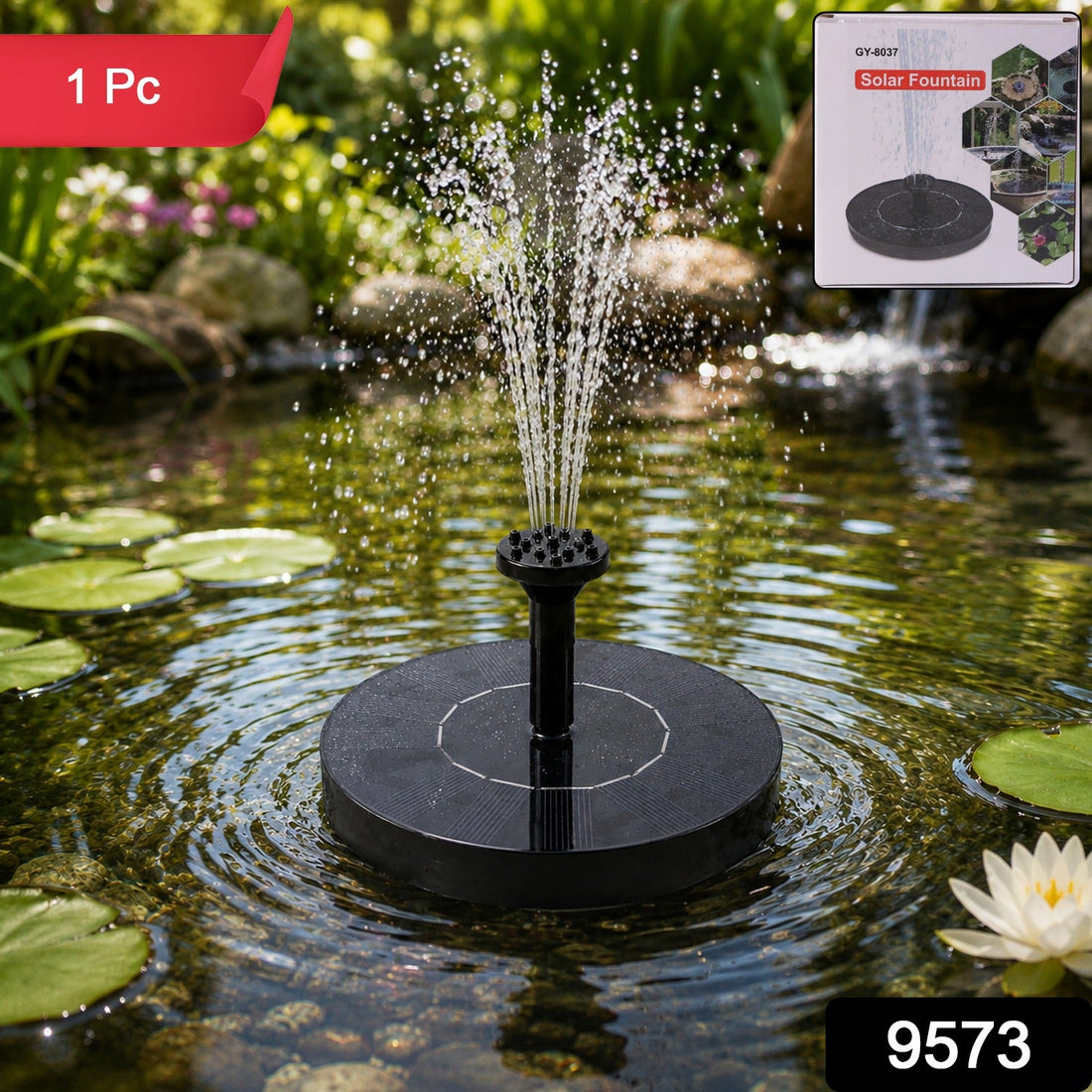 Main solar water fountain pump with nozzles for garden pond decoration
