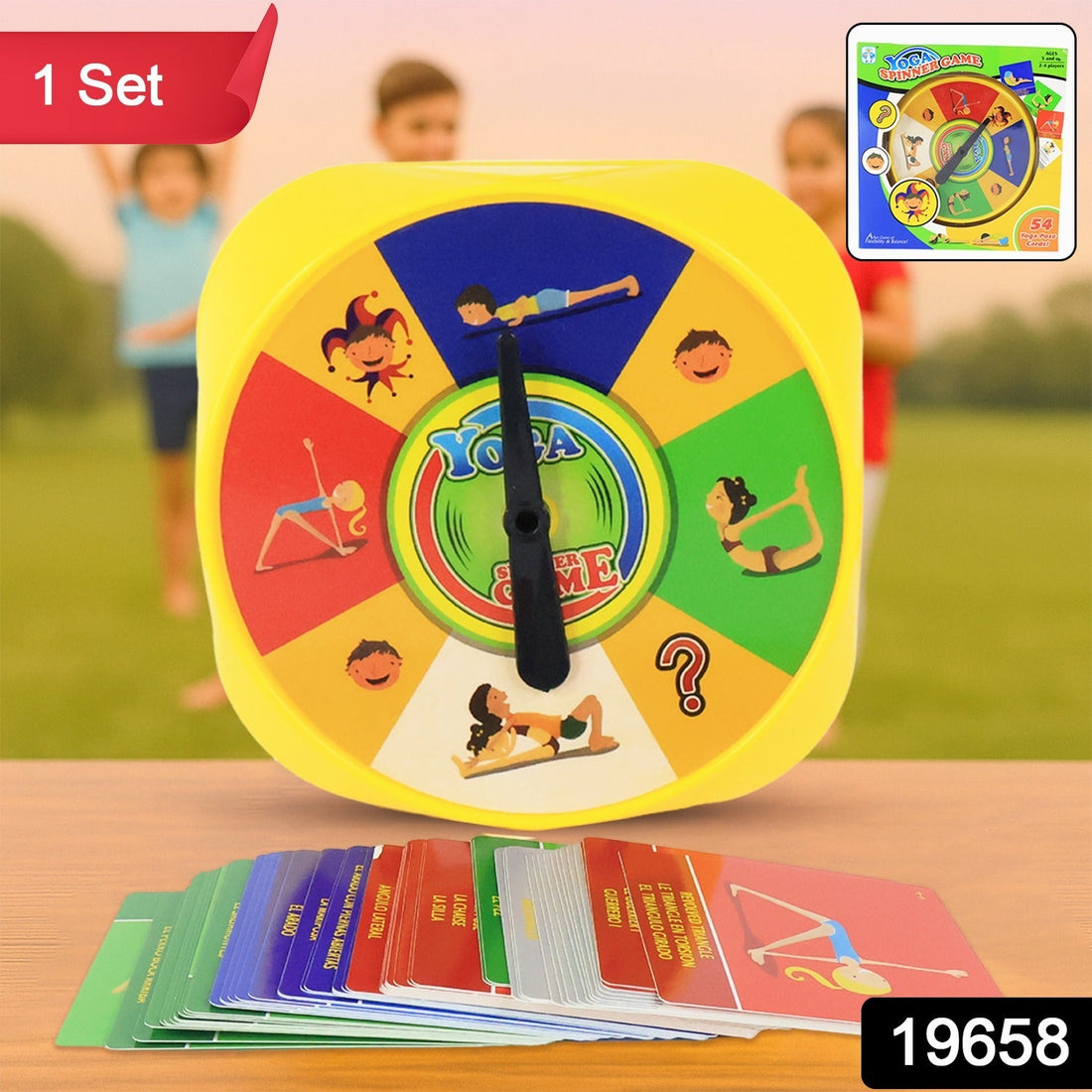 Yoga Spinner Game set with colorful spinning wheel and yoga challenge cards
