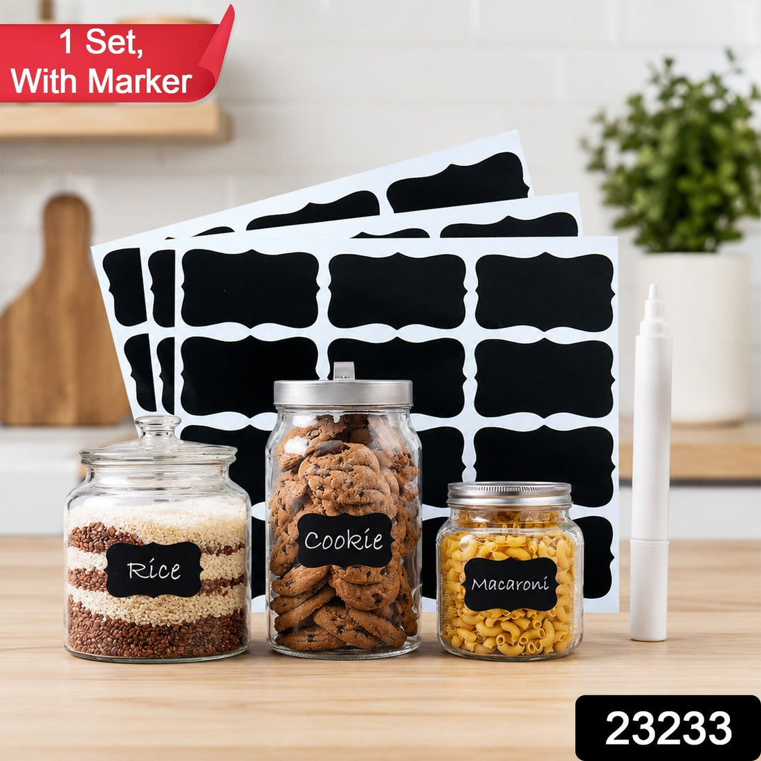 Fancy shape chalkboard sticker labels with marker pen, jar labels (1 set)