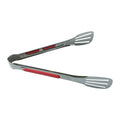 Professional grade stainless steel serving tongs ideal for cooking and grilling.