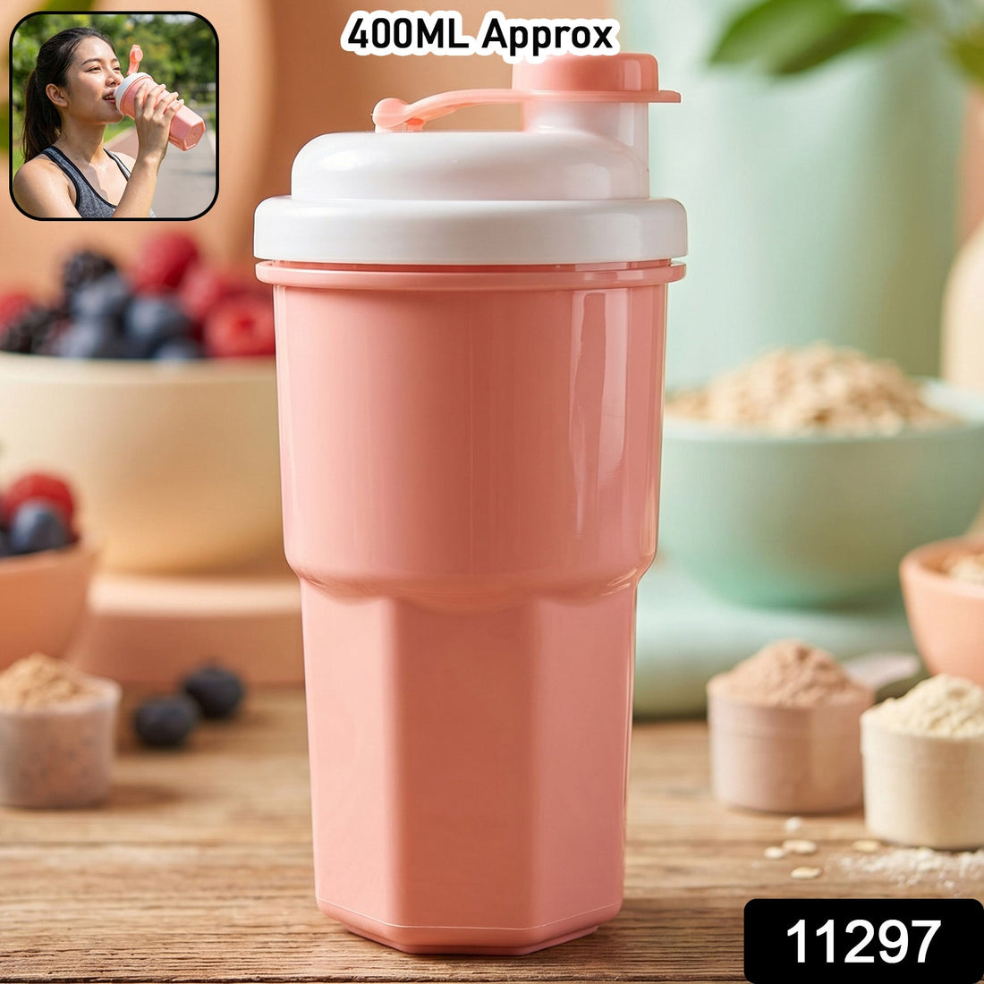 protein shaker tumbler 400ml with flip lid for gym and travel