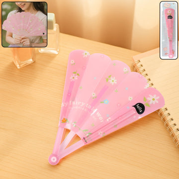 Foldable hand fan for women folded to fit inside a clutch