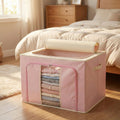 Fabric storage bag folded flat for compact storage