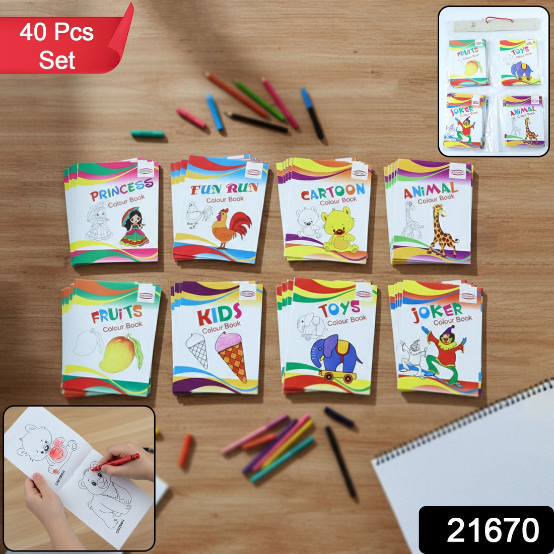 Kids Educational Colouring Book Set featuring 40 multi-theme pages