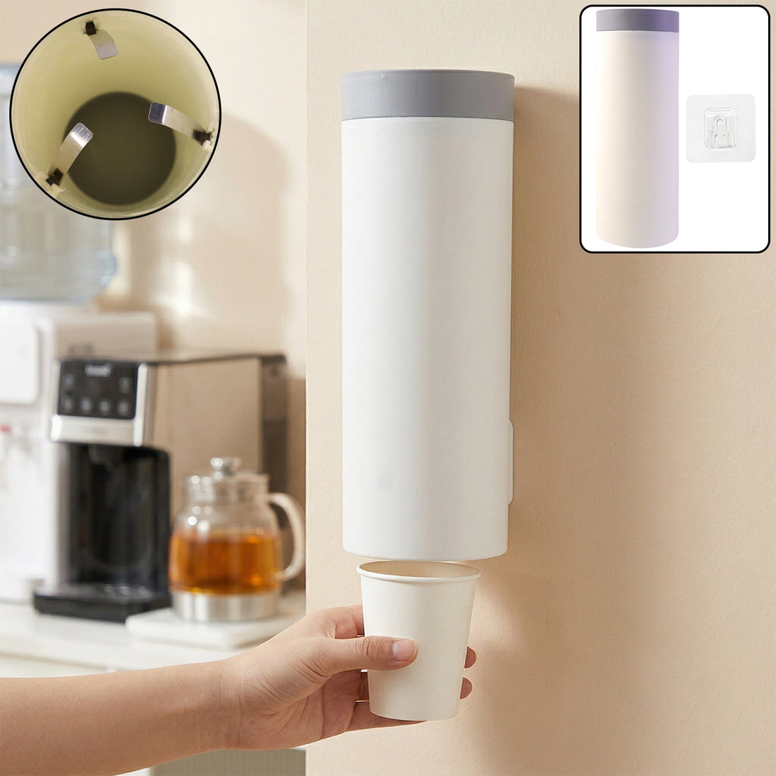 Modern kitchen with wall-mounted paper cup dispenser