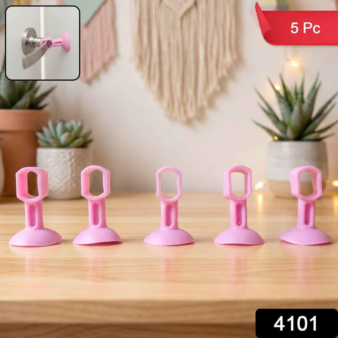 Set of 5 silicone door stoppers with suction base for wall protection