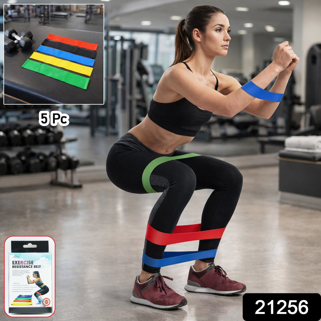 Set of elastic resistance exercise bands in various resistance levels for full body workouts