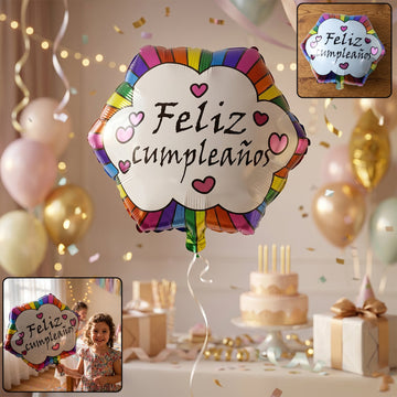 Vibrant Feliz Cumpleanos foil balloon for birthday celebrations