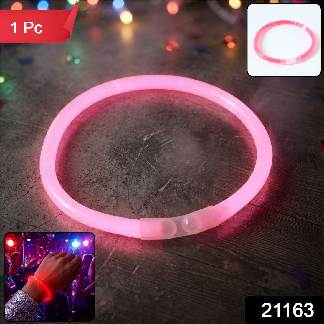 Vibrant Glow LED Bracelet illuminating a dark party environment.
